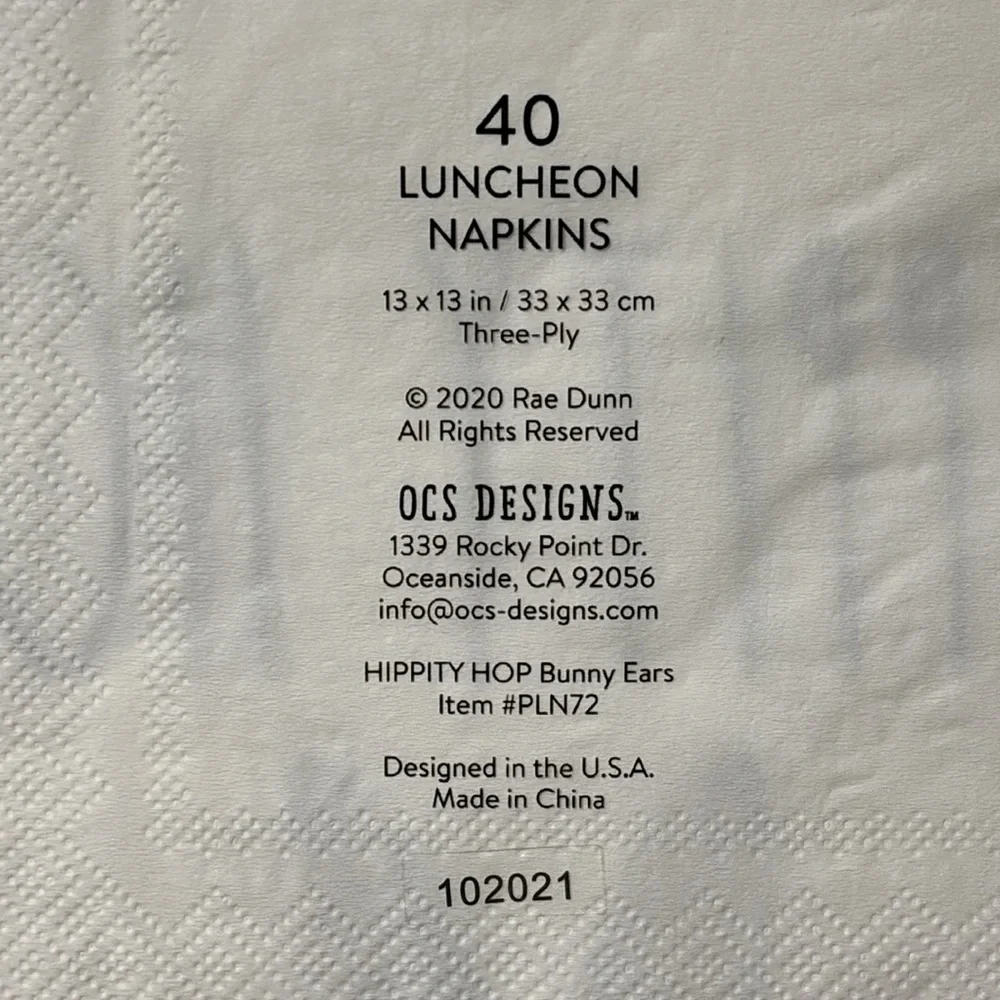 NEW IN PACKAGING! RAE DUNN HIPPITY HOP EASTER BUNNY LUNCHEON NAPKINS
